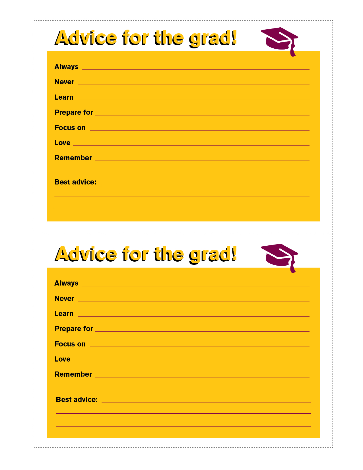 White advice for the grad card