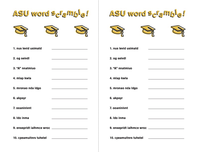 ASU word scramble game card 