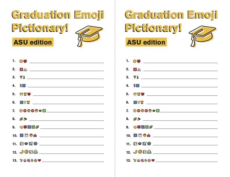 Graduation emoji pictionary game card