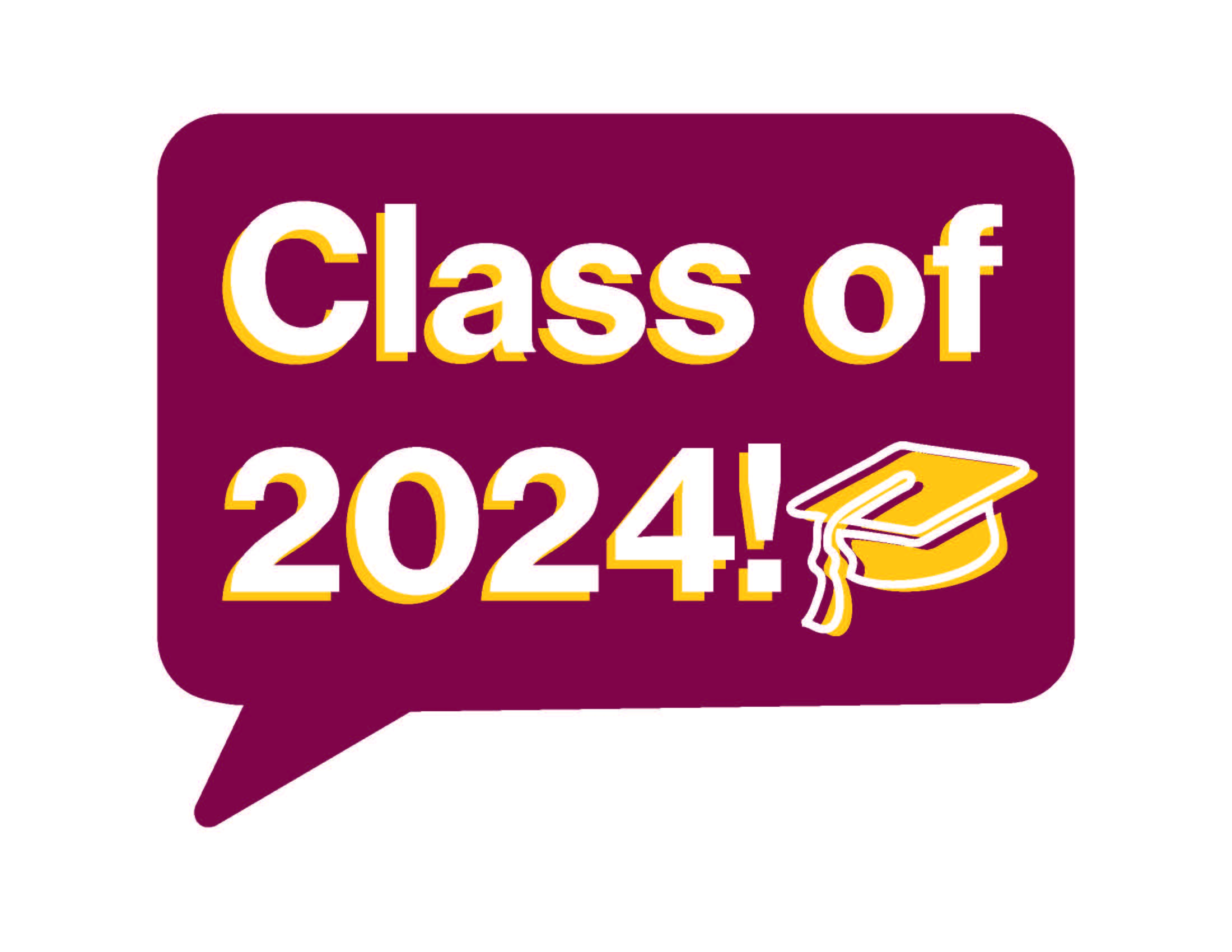 class of 2023 maroon speech bubble